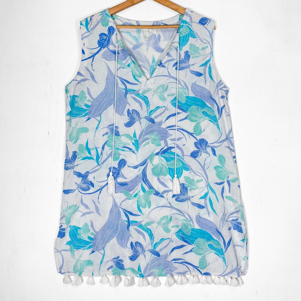 Cynthia Rowley Linen Blend Tassel Sheath Dress Sz M Swim‎ Coverup Tassels